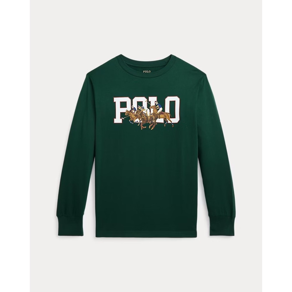Polo Ralph Lauren Long Sleeve T-Shirt Kids XL 18-20 Green Graphic Polo Match